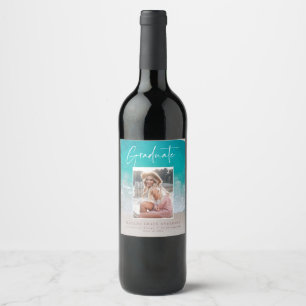 Photo beach ocean graduation party wine label