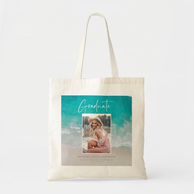 Photo beach ocean graduation  tote bag (Front)