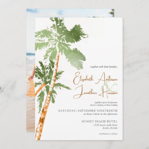 Photo Beach Palm Trees Destination Wedding Script Invitation