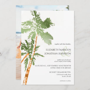 Photo Beach Palm Trees Green Destination Wedding Invitation