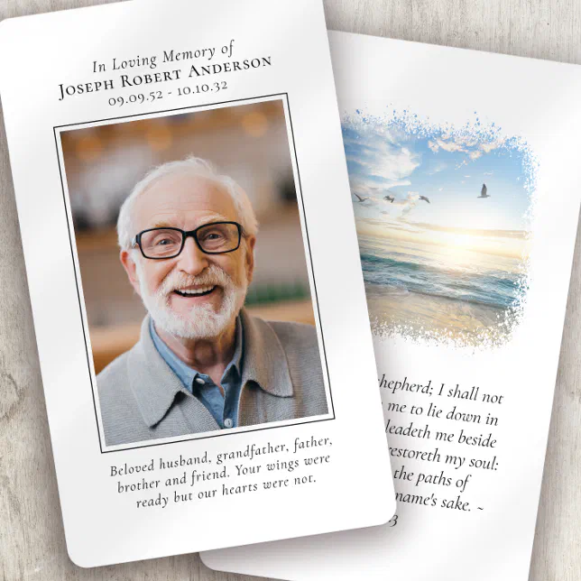 Photo Beach Sunrise Memorial Prayer Card | Zazzle