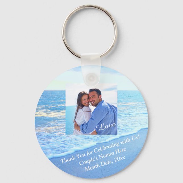 Photo, Beach Themed Bridal Shower Favors, Wedding Keychain (Front)