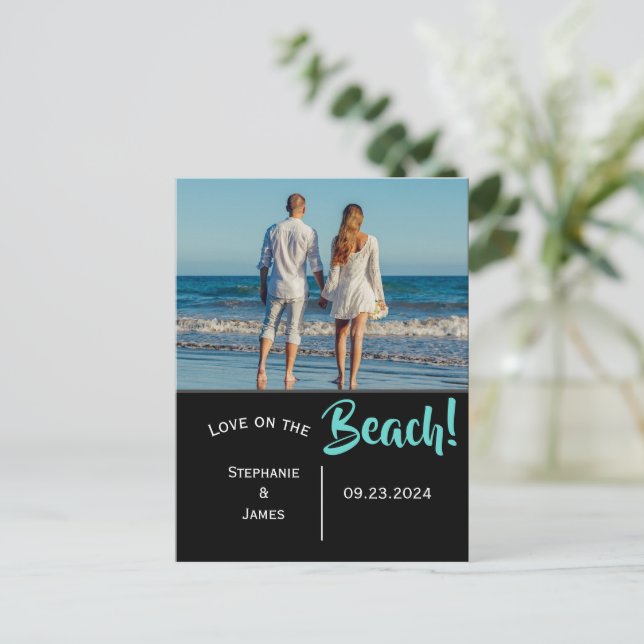 Photo Beach Wedding Save the Date Announcement Postcard (Standing Front)