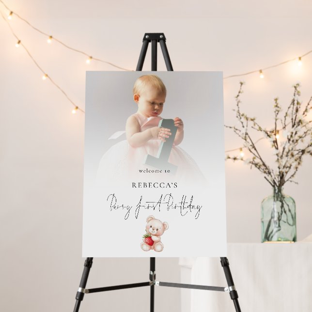 Photo Bear Strawberry Welcome Berry First Birthday Foam Board (In Situ (Stand))
