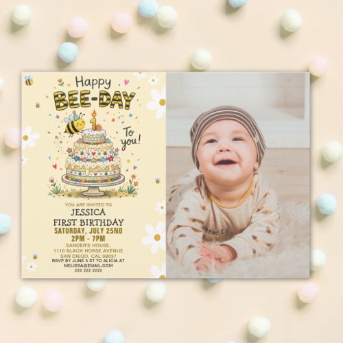 Photo Bee-Day 1st Birthday Invitation – Cute Bee