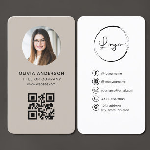 Photo Beige QR Code Business Card