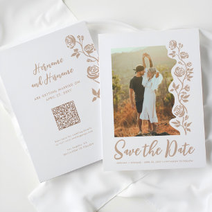 Photo Beige Sand Hand Drawn Roses QR Code Website Save The Date