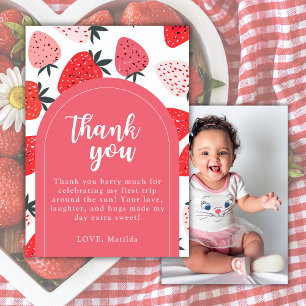 Photo Berry First Birthday 1st Strawberry Arch Thank You Card