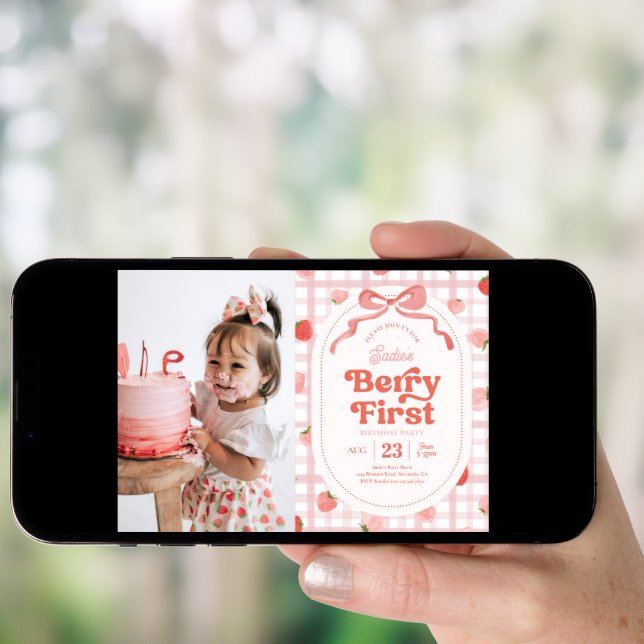 Photo Berry First Birthday Invitation (Front Digital)