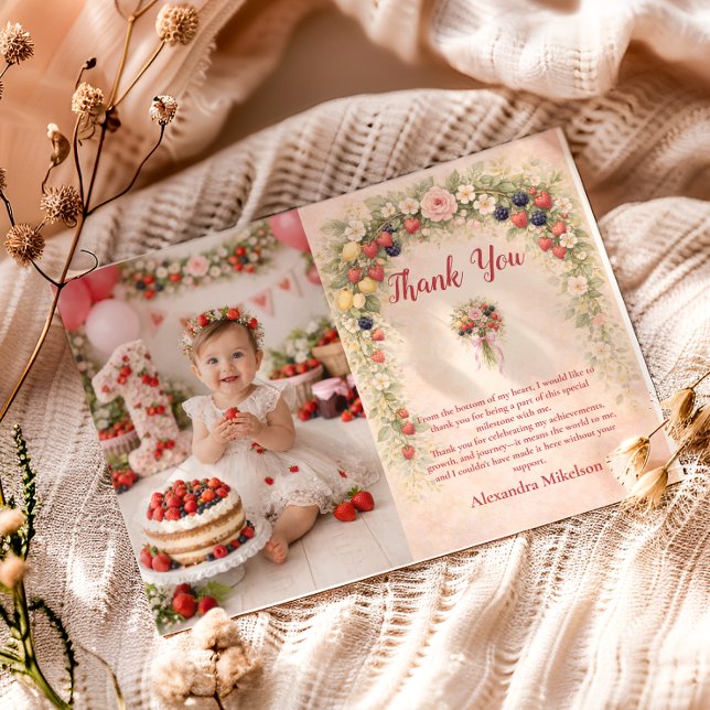 Photo Berry First Garden 1st Birthday Thank You Card (Creator Uploaded)