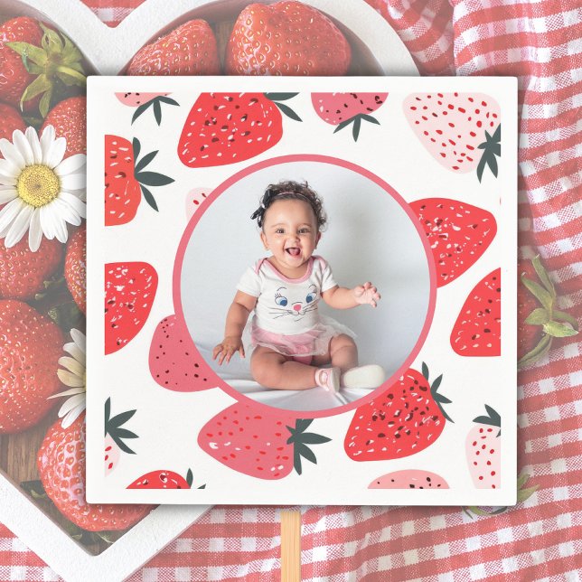 Photo Berry First Strawberry Birthday Party Napkins (Creator Uploaded)