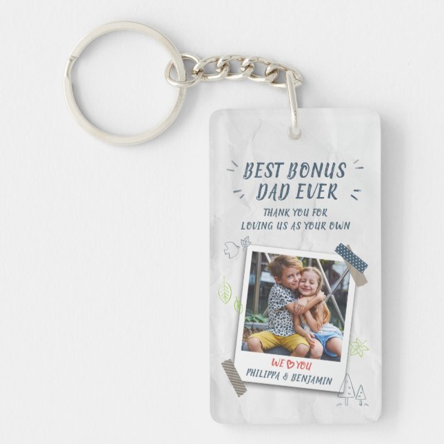 Photo Best Bonus Dad Ever Fathers Day Birthday Keychain (Front)
