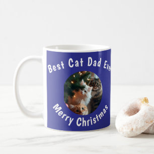 Photo Best Cat Dad Ever Custom Pet Name Blue Coffee Mug