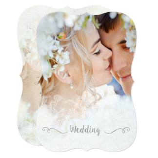 Photo Best Day Ever Damask Charcoal Font Wedding Invitation