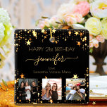 Photo  best friends birthday black gold stars ceramic ornament<br><div class="desc">A gift from friends for a woman's 21st birthday, celebrating her life with 3 of your photos of her, her friends, family, interest or pets. Personalize and add her name, age 21 and your names. Golden colored letters. A chic, classic black background. Her name is written with a modern hand...</div>