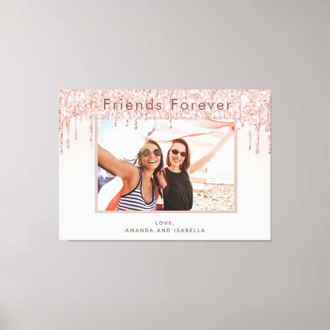 Photo Best Friends Forever blush pink rose glitter Canvas Print (Front)