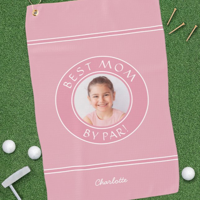 Photo Best Mom By Par Elegant Sports Golfer Pink Golf Towel (Photo Best Mom By Par Elegant Sports Golfer Pink Golf Towel)
