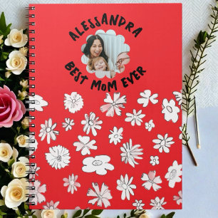 Photo best mom ever monogram floral red white notebook