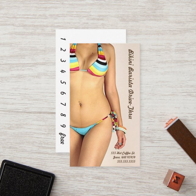 Photo Bikini Barista Drive-Thru Customize Loyalty Card (Front/Back In Situ)