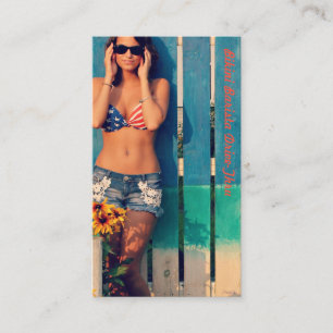 Photo Bikini Barista Drive-Thru USA Flag Customize Loyalty Card