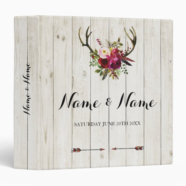 Photo Binder Wedding Scrapbook Antlers Rustic (Front/Spine)