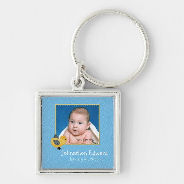 Photo Birth Annoucement Cute Baby Chick Keychain (Front)