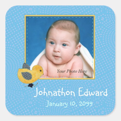 Photo Birth Annoucement Cute Baby Chick Square Sticker