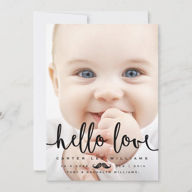 PHOTO BIRTH ANNOUNCEMENT | Baby Boy Modern Script (Front)