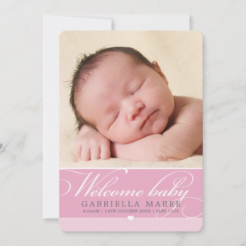 PHOTO BIRTH ANNOUNCEMENT baby lovely script pink