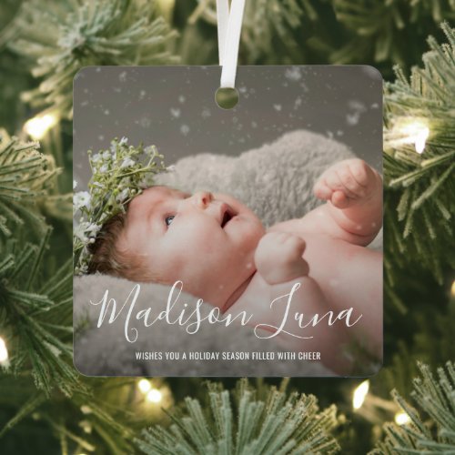 Photo Birth Announcement Babys First Christmas Metal Ornament