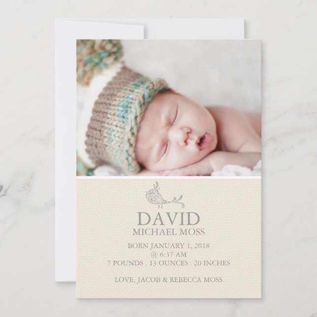 Photo Birth Announcement | Bird Announcer (Front)