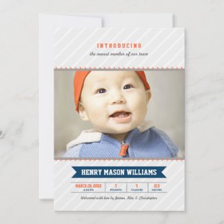 Photo Birth Announcement Card | Baseball Theme