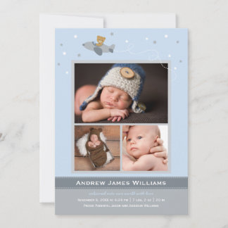 Photo Birth Announcement Card | Boy Airplane Theme