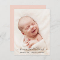 Photo Birth Announcement Card Peachy Pink Back