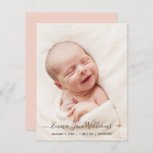 Photo Birth Announcement Card Peachy Pink Back