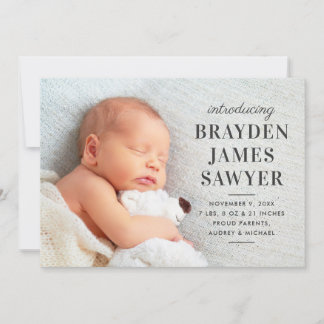 Photo Birth Announcement Card | Statement Name