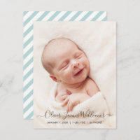 Photo Birth Announcement Card with Green Stripes