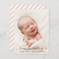 Photo Birth Announcement Card with Peachy Stripes