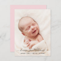 Photo Birth Announcement Card with Pink Back
