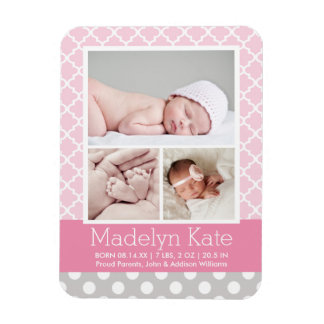 Photo Birth Announcement | Chevron Baby Girl Magnet