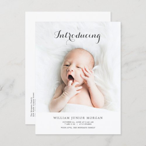 Photo Birth Announcement Introducing Newborn Baby Postcard