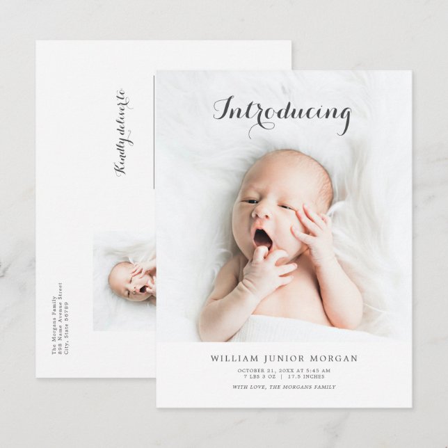 Photo Birth Announcement Introducing Newborn Baby Postcard (Front/Back)