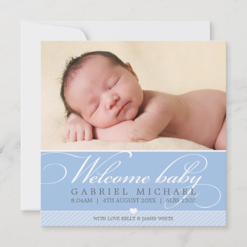 PHOTO BIRTH ANNOUNCEMENT lovely script type blue