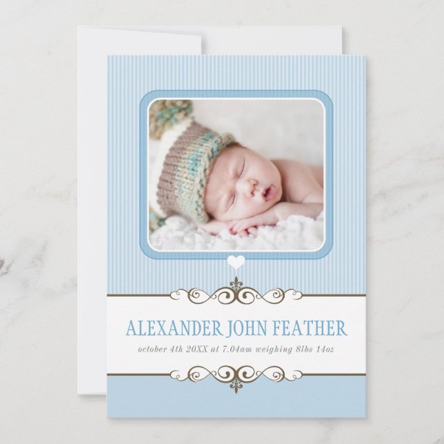 PHOTO BIRTH ANNOUNCEMENT precious baby boy blue (Front)