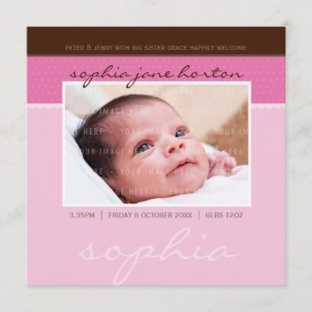 Photo Birth Announcement :: Softly Spotted 2sq by edgeplus at Zazzle