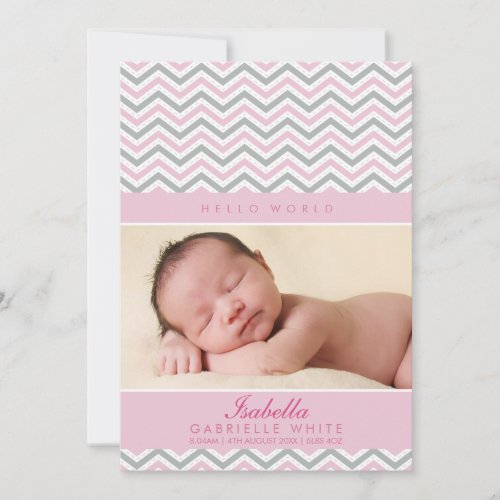 PHOTO BIRTH ANNOUNCEMENT : sweet chevron pale pink
