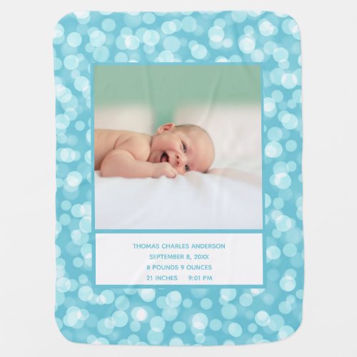 Photo Birth Stats Blue White Gift for Baby Boy  Baby Blanket