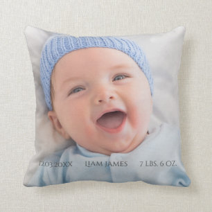 Photo Birth Stats Keepsake Home Decor Throw Pillow