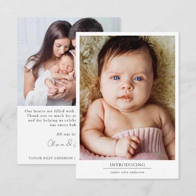 Photo Birth Stats New Baby Thank You Card (Front/Back)