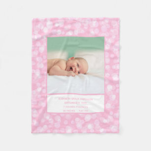 Photo Birth Stats Pink White Gift for Baby Girl  Fleece Blanket